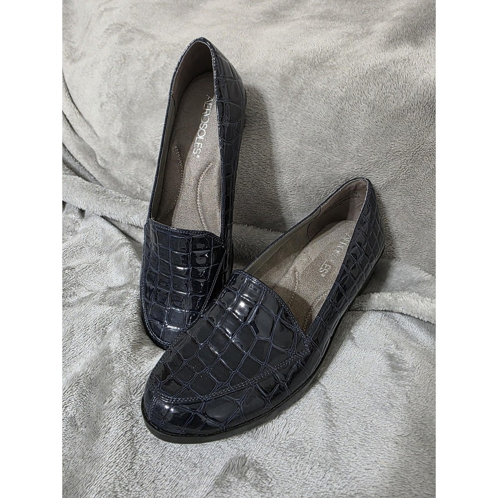 Aerosoles A2 True Match Shoes Womens 8.5 Blue Croc Loafer Slip On Wedge Comfort